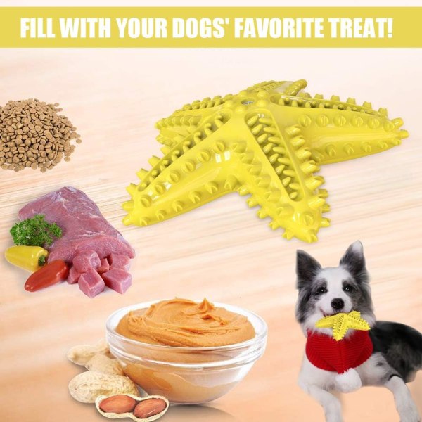 Hundtuggleksak för medelstora små hundar som får valpar，Uppdaterad design 3-i-1 sjöstjärna interaktiv tandborsteleksak