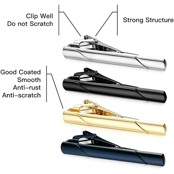 Slipsklämmor för män, Svart Guld Blå Grå Silver Tie Bar Set - i lager