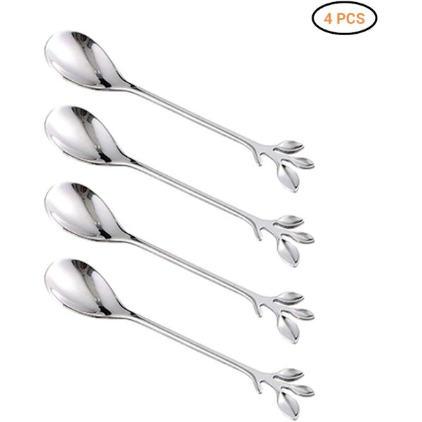 Kaffeskeer, 4 stk. Rustfrie bladformede håndtag Kaffeskeer Køkkenudstyr NO:6
