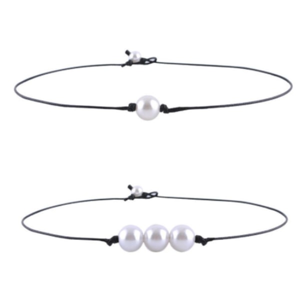 Halsband vit skinande pärlor HANDMADE 3 pärlor
