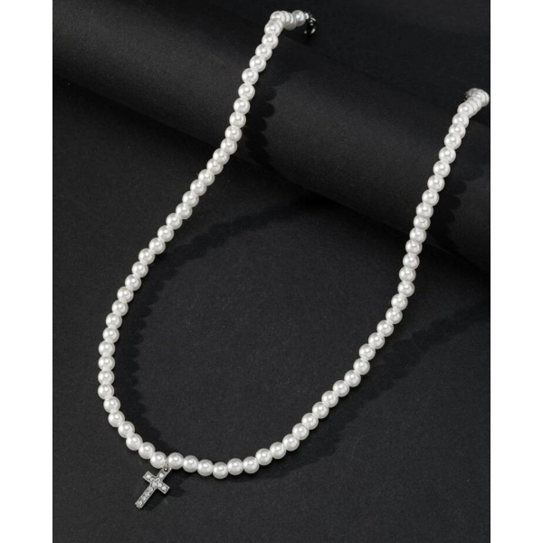 diamant kors vita pärlor NEW! Halsband Natural Hot