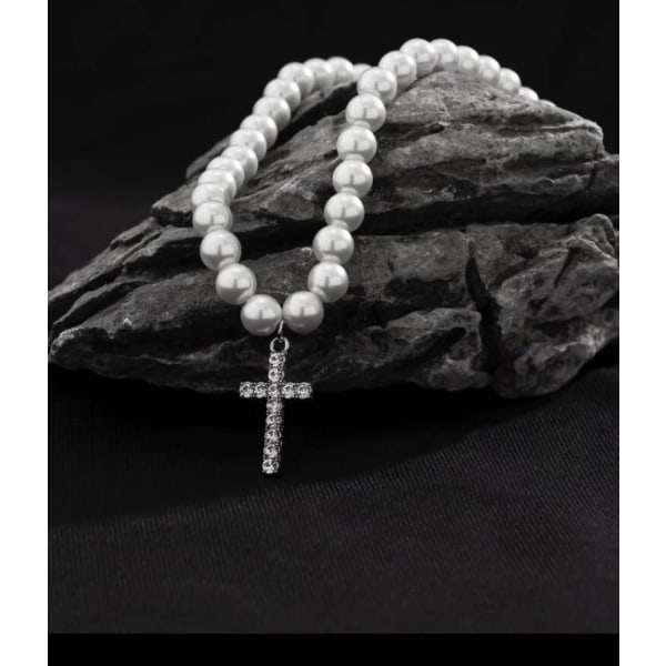 vita pärlor kors diamant NEW! Halsband Natural Hot