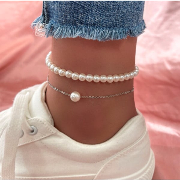 1 st vita pärlor HOTDesign FOTLÄNK Vristband HOT UNIKA vit