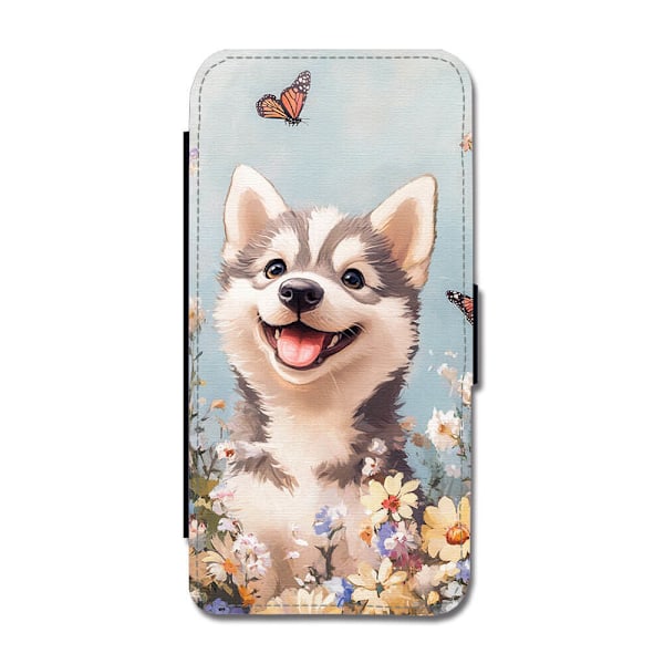 Barn Tecknad Siberian Husky Hund Samsung Galaxy A22 5G Flip Mobilfodral