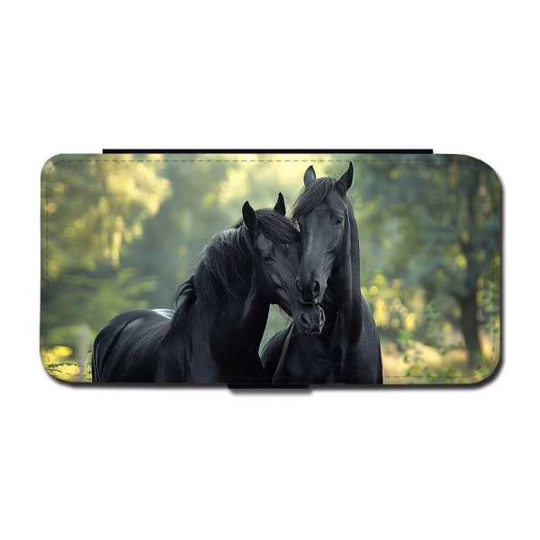 Svarta Hästar iPhone 12 / iPhone 12 Pro Plånboksfodral multifärg