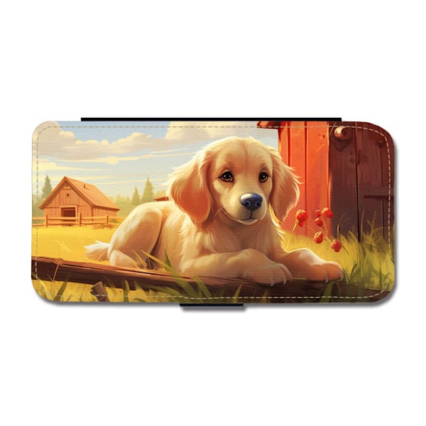 Tecknad Golden Retriever Hund Samsung Galaxy Note10 Flip Mobilfodral