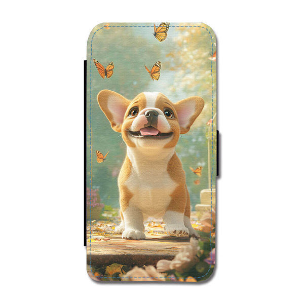 Barn Söt Tecknad Hund Fransk Bulldogg iPhone 14 Pro Max Flip Mobilfodral