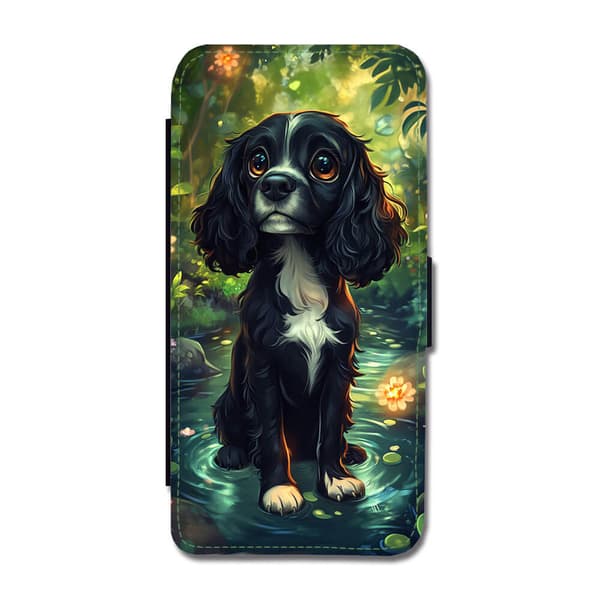 Barn Söt Tecknad Cocker Spaniel Hund iPhone 13 Pro Flip Mobilfodral
