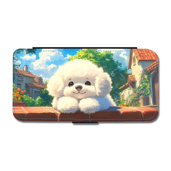 Barn Söt Tecknad Bichon Frise Hund iPhone 16 Pro Max Flip Mobilfodral