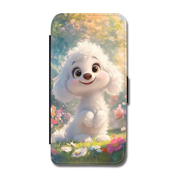 Söt Tecknad Pudel Hund iPhone 14 Flip Mobilfodral