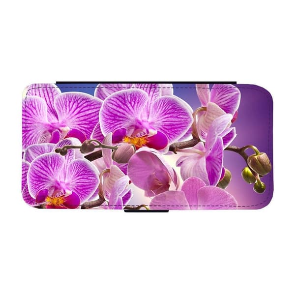 Lila Orkideer Blommor iPhone 16 Pro Flip Mobilfodral