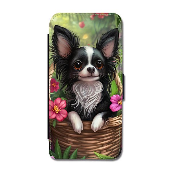 Barn Tecknad Långhårig Chihuahua Hund iPhone 14 Flip Mobilfodral