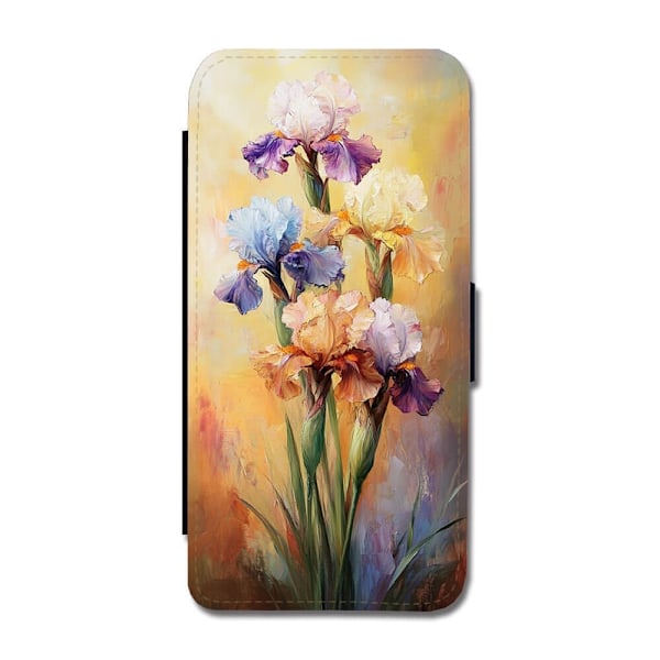 Blomma Iris Målning iPhone 14 Pro Max Flip Mobilfodral