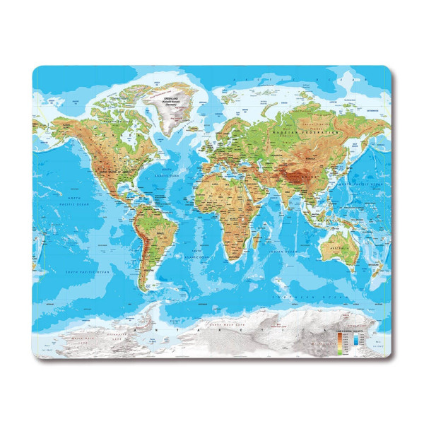 Världens Fysiska Kartan Metall Poster, Världens Fysiska Kartan M multifärg