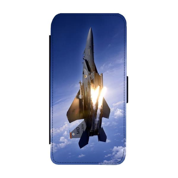 F-15 Eagle Jaktflygplan iPhone 16 Plus Flip Mobilfodral