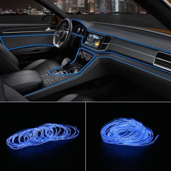 Dioche EL Wire 5m/16.4ft Auto LED Strip cigarettändare Drive Bright Ambient Bilinteriörljus DC 12V (blå)