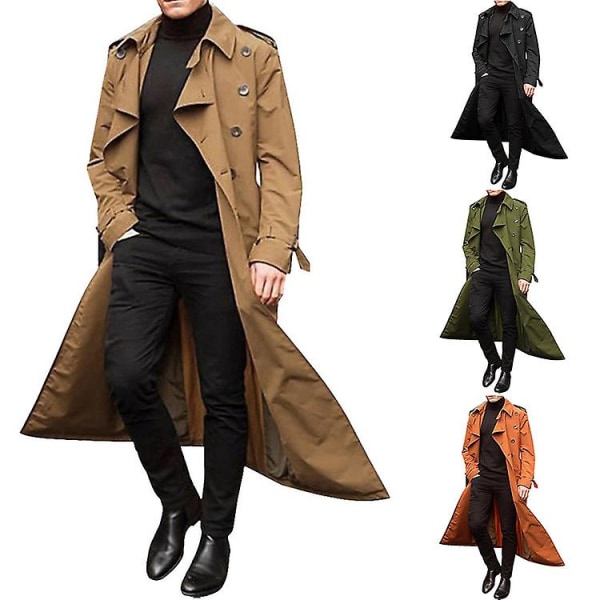 Kappa Dubbelknäppt trenchcoat för män med bälte Långslag Business J Khaki S