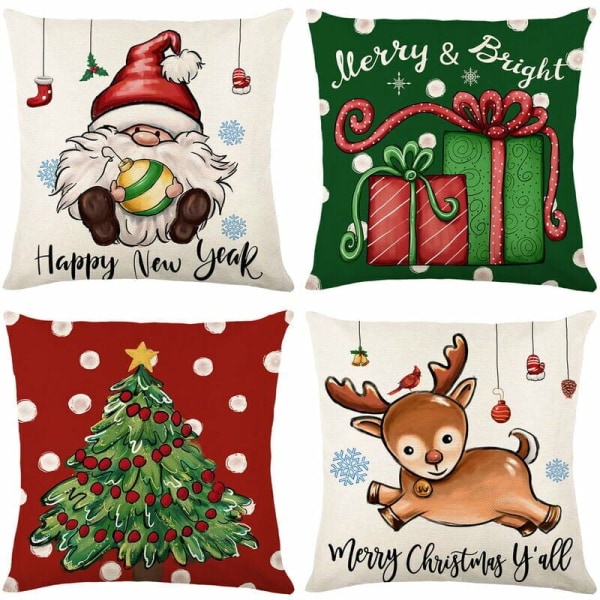 Christmas Gnome Elk Case 45 x 45 cm, Set med 4 Jultomten Örngott Kort plysch cover för dekorativ soffa, hemsäng dekoration