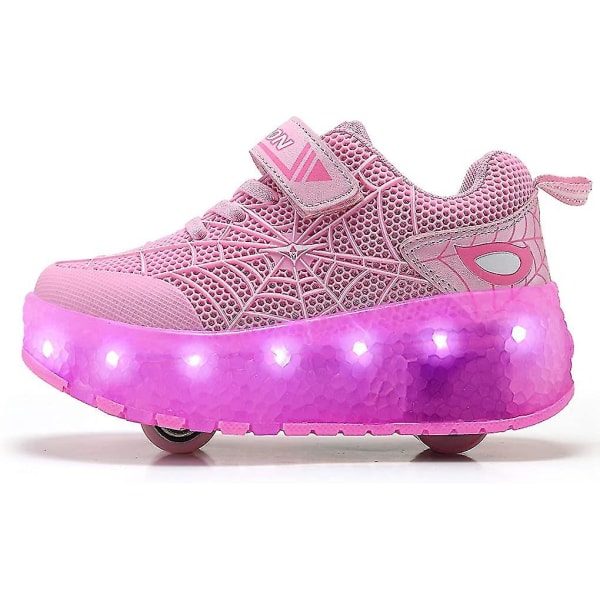 Spindelrullskridskor Lyser upp skor med USB laddningsbar Led Sport Sneak Pink 34