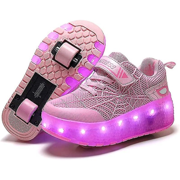 Spindelrullskridskor Lyser upp skor med USB laddningsbar Led Sport Sneak Pink 32