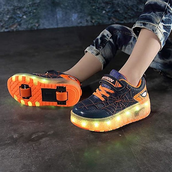 Spindelrullskridskor Lyser upp skor med USB laddningsbar Led Sport Sneak Blue Orange 30