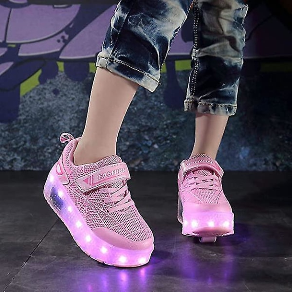 Spindelrullskridskor Lyser upp skor med USB laddningsbar Led Sport Sneak Pink 30