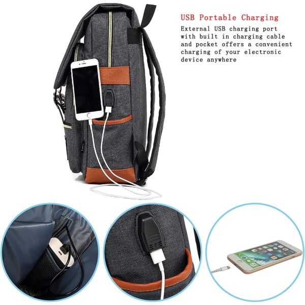 Vintage bärbar ryggsäck med USB laddningsport, El