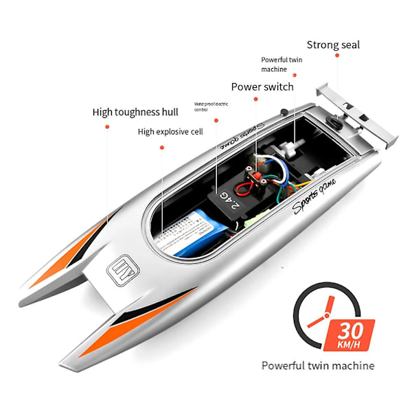 RC-racerbåt för vuxna - 2,4 GHz RC-båt höghastighetselektronisk fjärrkontrollbåt för barn svart