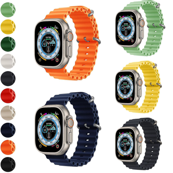 För Apple Watch Silikon Ocean Strap Band 41/44/45/49 mm Series Ultra 8 Cyan 42 to 49mm