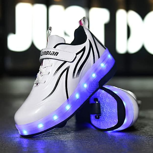 Spindelrullskridskor Lyser upp skor med USB laddningsbar Led Sport Sneak White Black 37