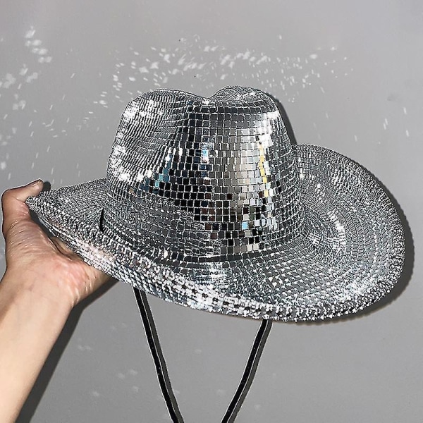 Spegel Disco Cowboy Hatt Fantastiska Disco Ball Hattar Reflekterande Glas Sequ