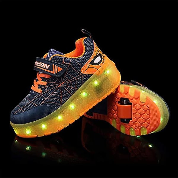 Spindelrullskridskor Lyser upp skor med USB laddningsbar Led Sport Sneak Blue Orange 33