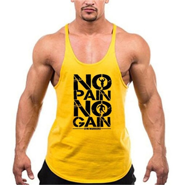 Stringer linne för män för män Muscle Gym Bodybuilding Fitness Sleev Yellow XL