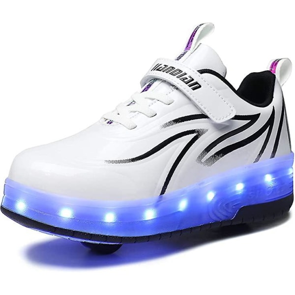 Spindelrullskridskor Lyser upp skor med USB laddningsbar Led Sport Sneak White Black 32