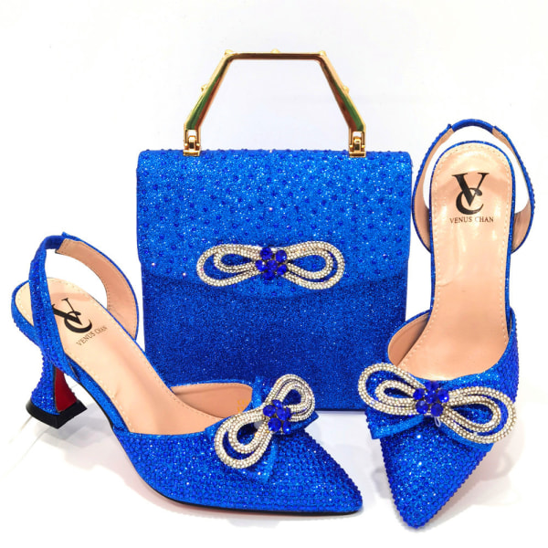 italienska bröllopsskor och väskor Set Hot Royal blue 38