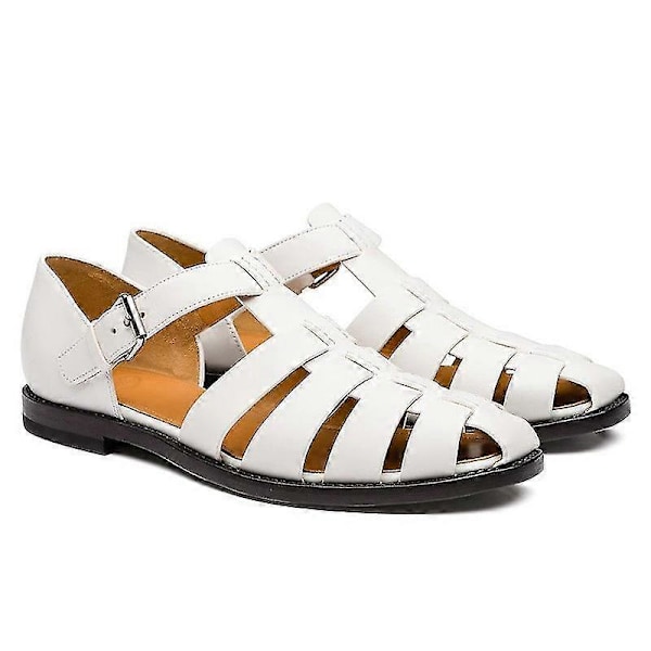 Bebetter herr sport sandaler stängd tå utomhus handgjorda lädersandal white 47