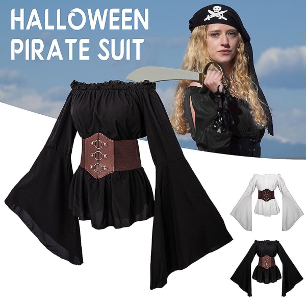 Halloween medeltida damer Pirate Cosplay Shirt Com Black XL
