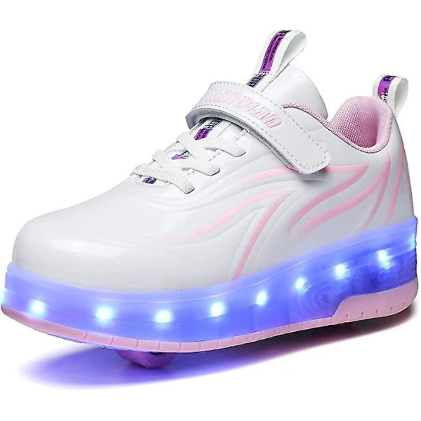 Spindelrullskridskor Lyser upp skor med USB laddningsbar Led Sport Sneak White Pink 33