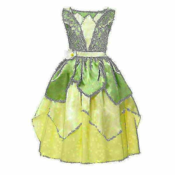 Girls Tiana Fancy Dress Princess And The Frog Kids Xmas Party V_y dress with set 130cm(6y)