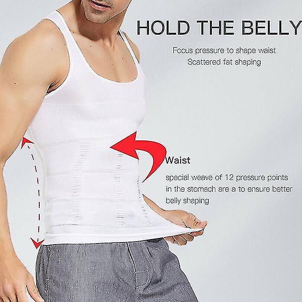 Män Body Shaper Slimming Mage Väst Thermal kompression Skjortor Ärm White XL