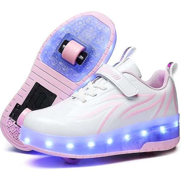 Spindelrullskridskor Lyser upp skor med USB laddningsbar Led Sport Sneak White Pink 34