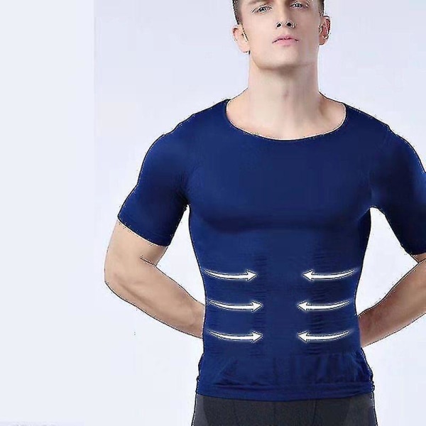 Män Body Shaper Slimming Mage Väst Thermal kompression Skjortor Ärm Blue 2XL
