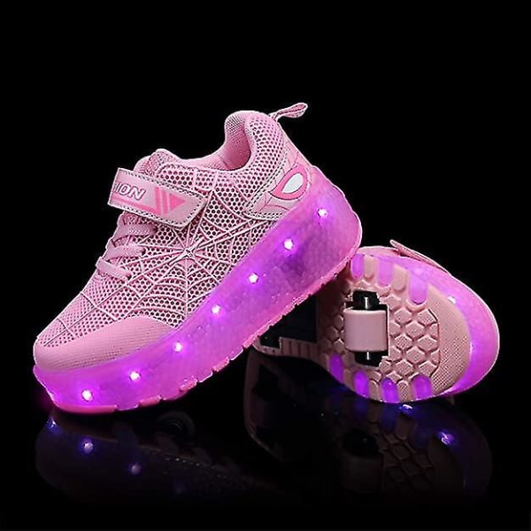 Spindelrullskridskor Lyser upp skor med USB laddningsbar Led Sport Sneak Pink 30