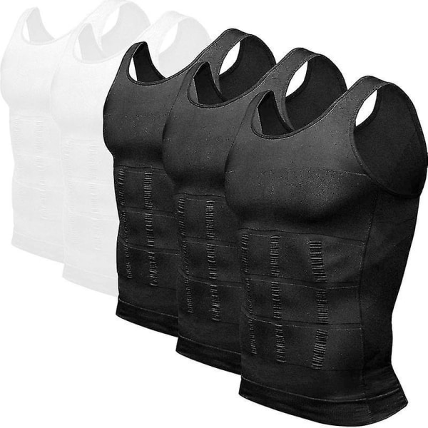 Män Body Shaper Slimming Mage Väst Thermal kompression Skjortor Ärm Black XL