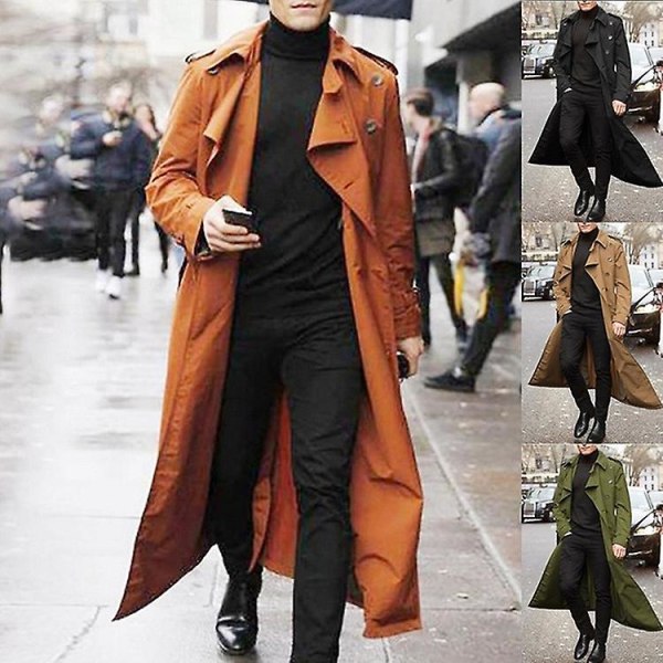 Kappa Dubbelknäppt trenchcoat för män med bälte Långslag Business J Orange XL