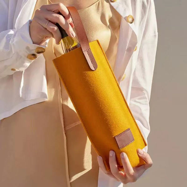 Vinpåse Filt Enflaska Isolerad Tote Flaska Vinbärare Yellow