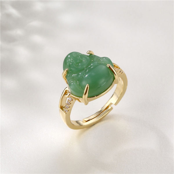 Maitreya Buddha Rings Justerbar Buddha hänge Guldfärgad Ring Green