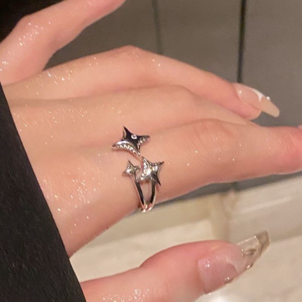 n Stil Silver Color Ins Star Rings Enkelt mode justerbart F