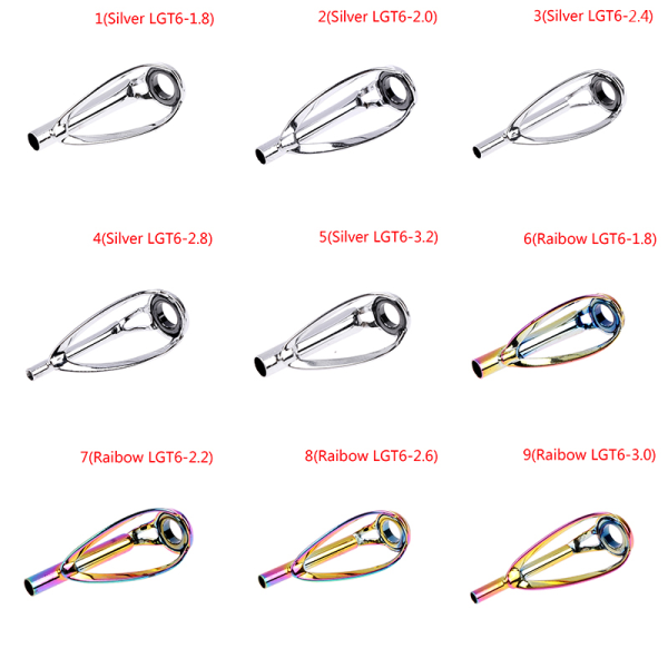 1st Sliver/Rainbow Top Tip Guide Ring fri från trassel för Spinni 4(Silver LGT6-2.8)
