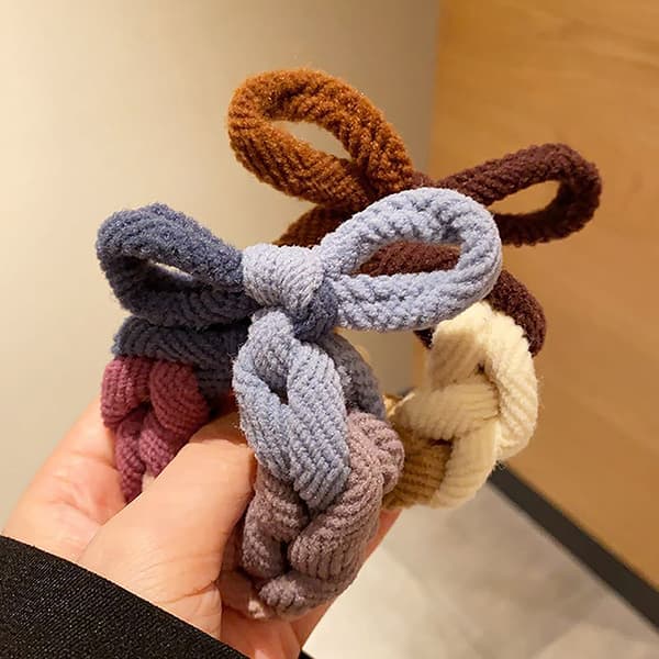 Höst Vinter Förtjockad Duk Väv Knot Bow Hög Elastisk Gummi A1